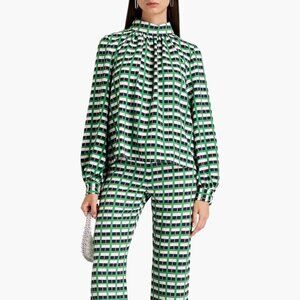 Stine Goya Ashley Checked Cloqué Jacquard Blouse in Green